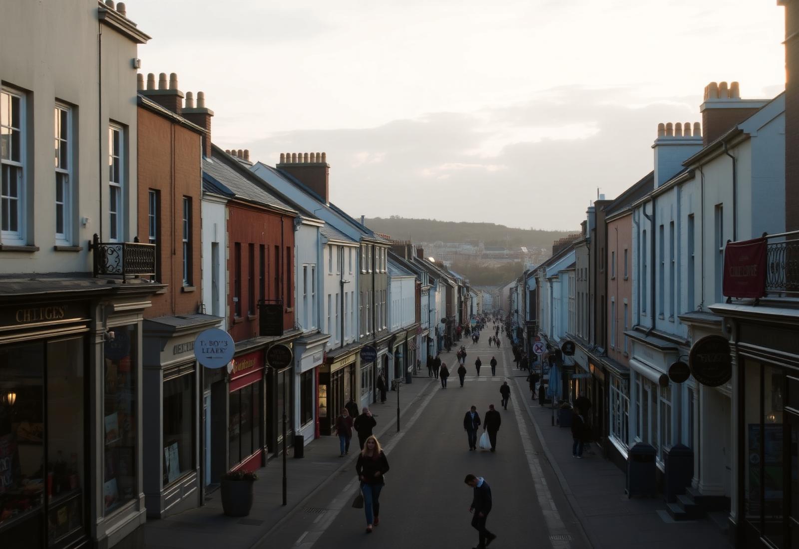 A quiet St Helier high street at dawn